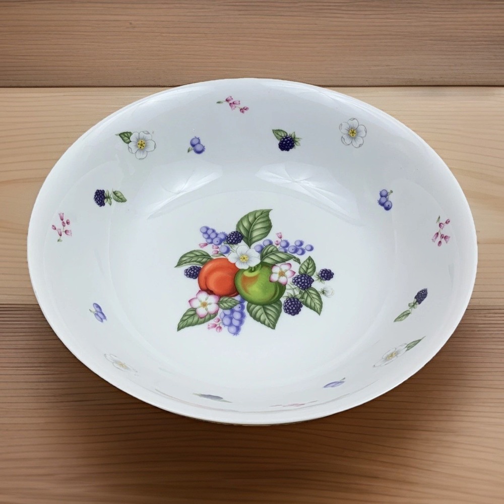 Lenox Orchard Bowl Fine Porcelain 1995 Fruit Berry Floral Gold Rim Serving Dish